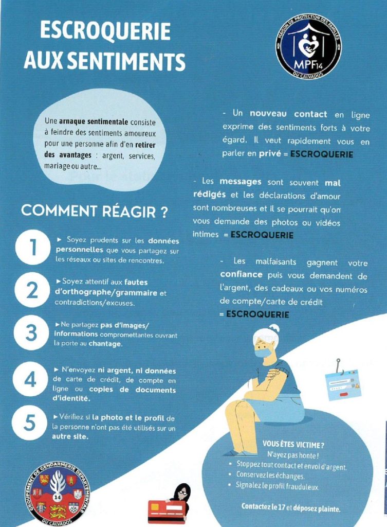 Information gendarmerie sur escroqueries aux sentiments